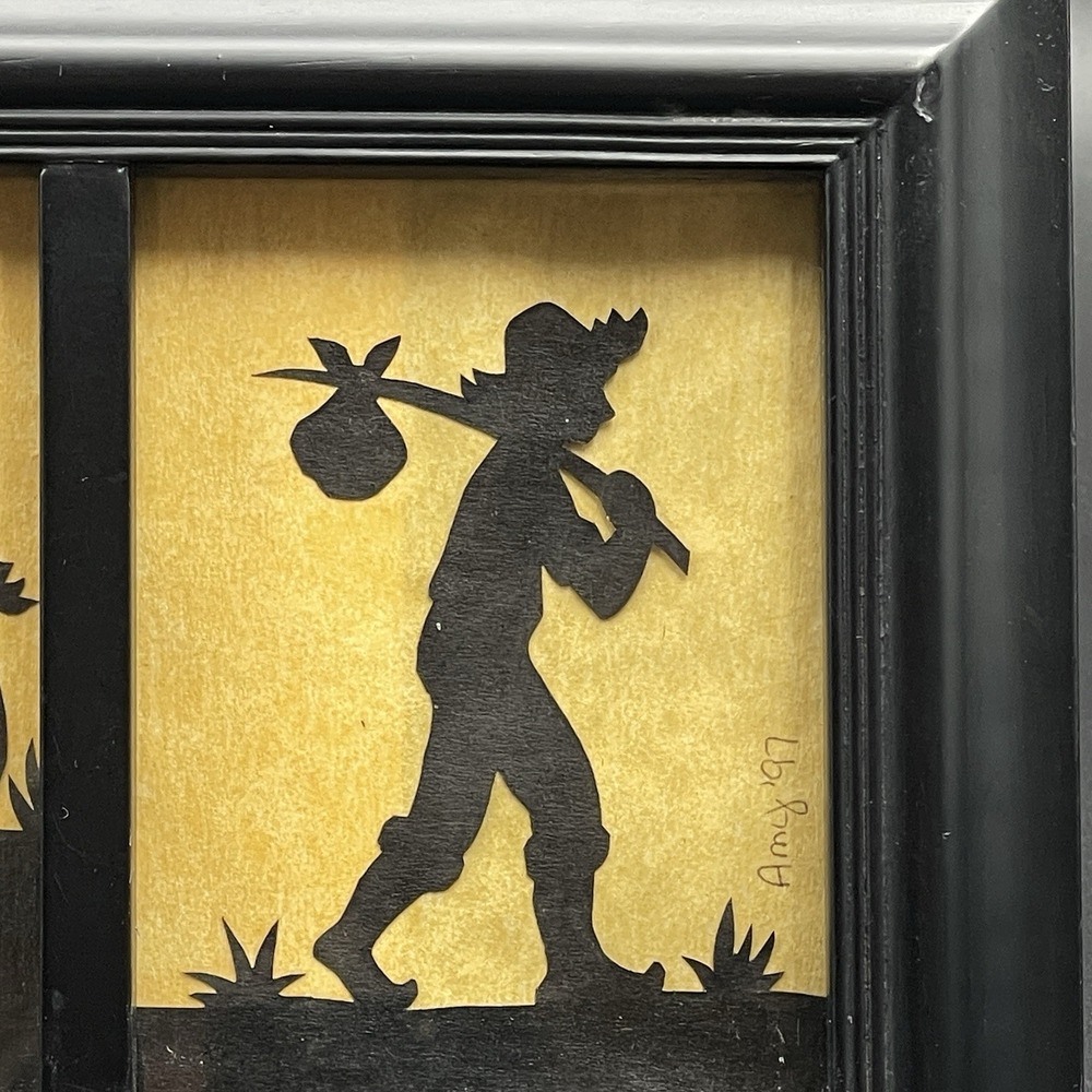 Vintage Silhouette Wall Art Framed Shadowbox Fishing Boy‎ Country Cottage Decor - Picture 4 of 7